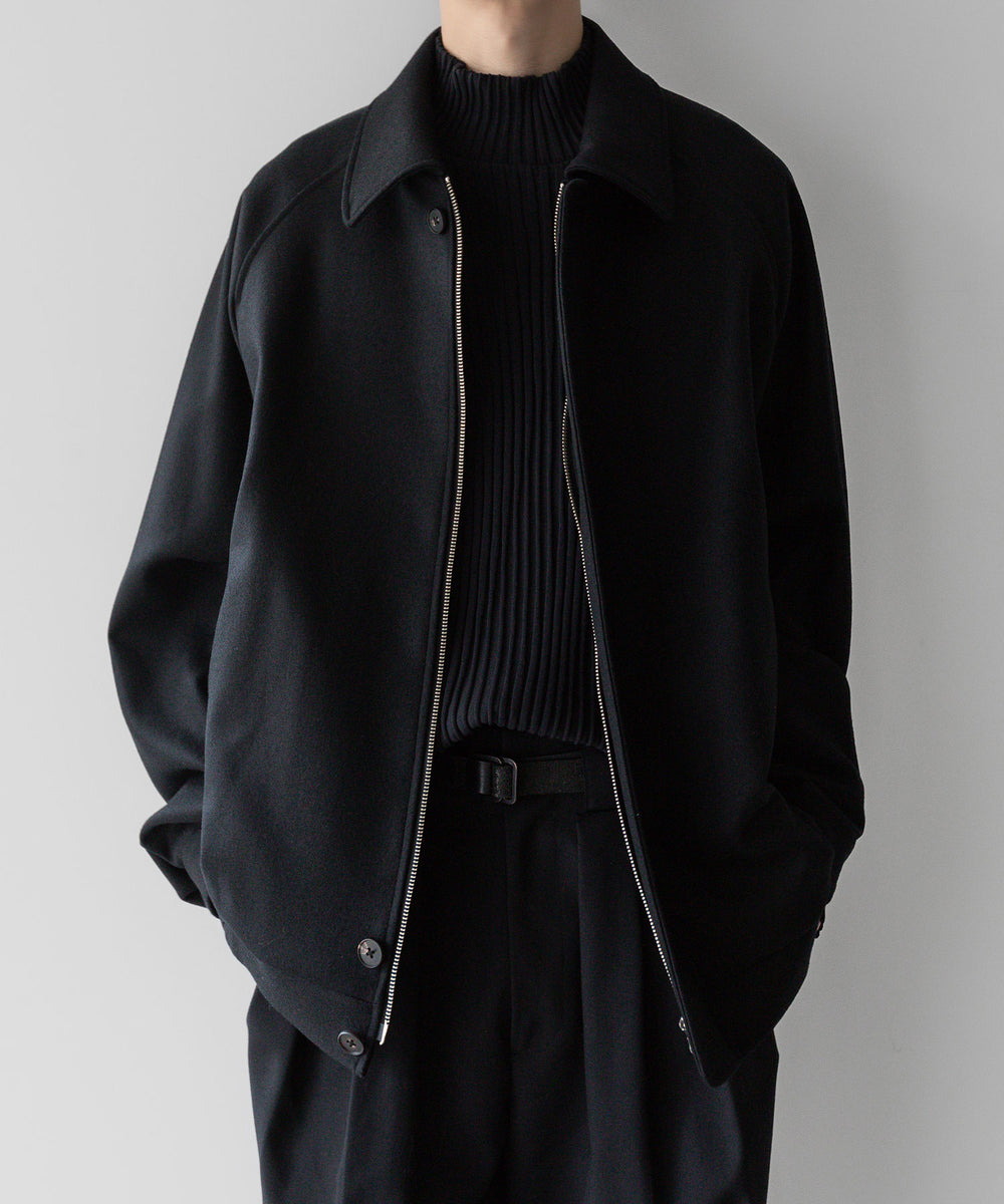 stein / シュタイン】OVERSIZED MELTON HARRINGTON ZIP JACKET - BLACK