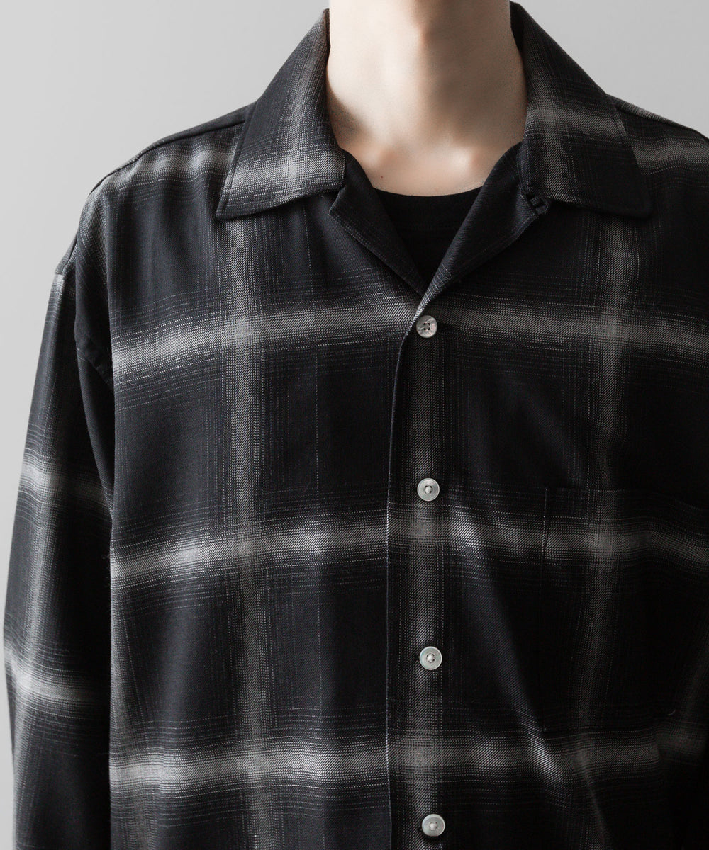 INTÉRIM/インテリム】BIG OMBRAY WOOL CHECK 60s OPEN COLLAR SHIRT