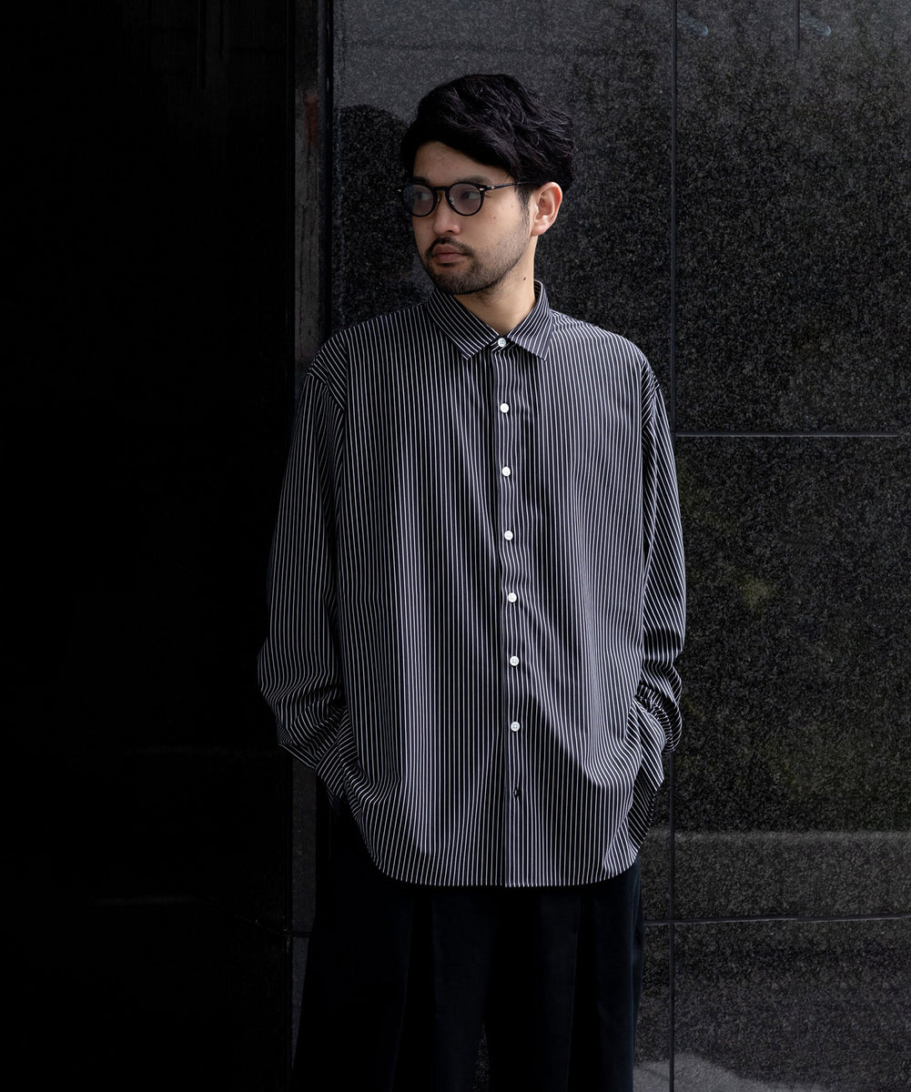 KANEMASA PHIL.】PENCIL STRIPE DRESS JERSEY SHIRT - BLACK SP | 公式