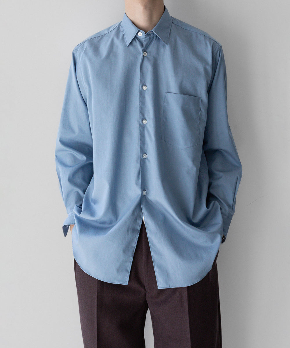 INTÉRIM/インテリム】200/2 SUPIMA TWILL REGULAR COLLAR SHIRT - BLUE