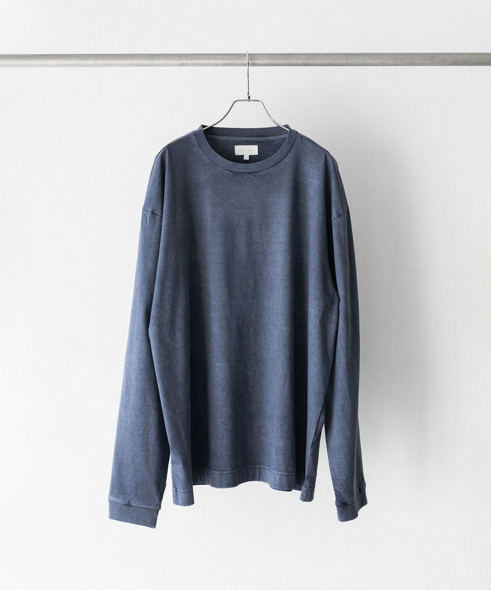 KANEMASA PHIL.】36G LOW TWIST GARMENT DYE L/S TEE - NAVY PIGMENT