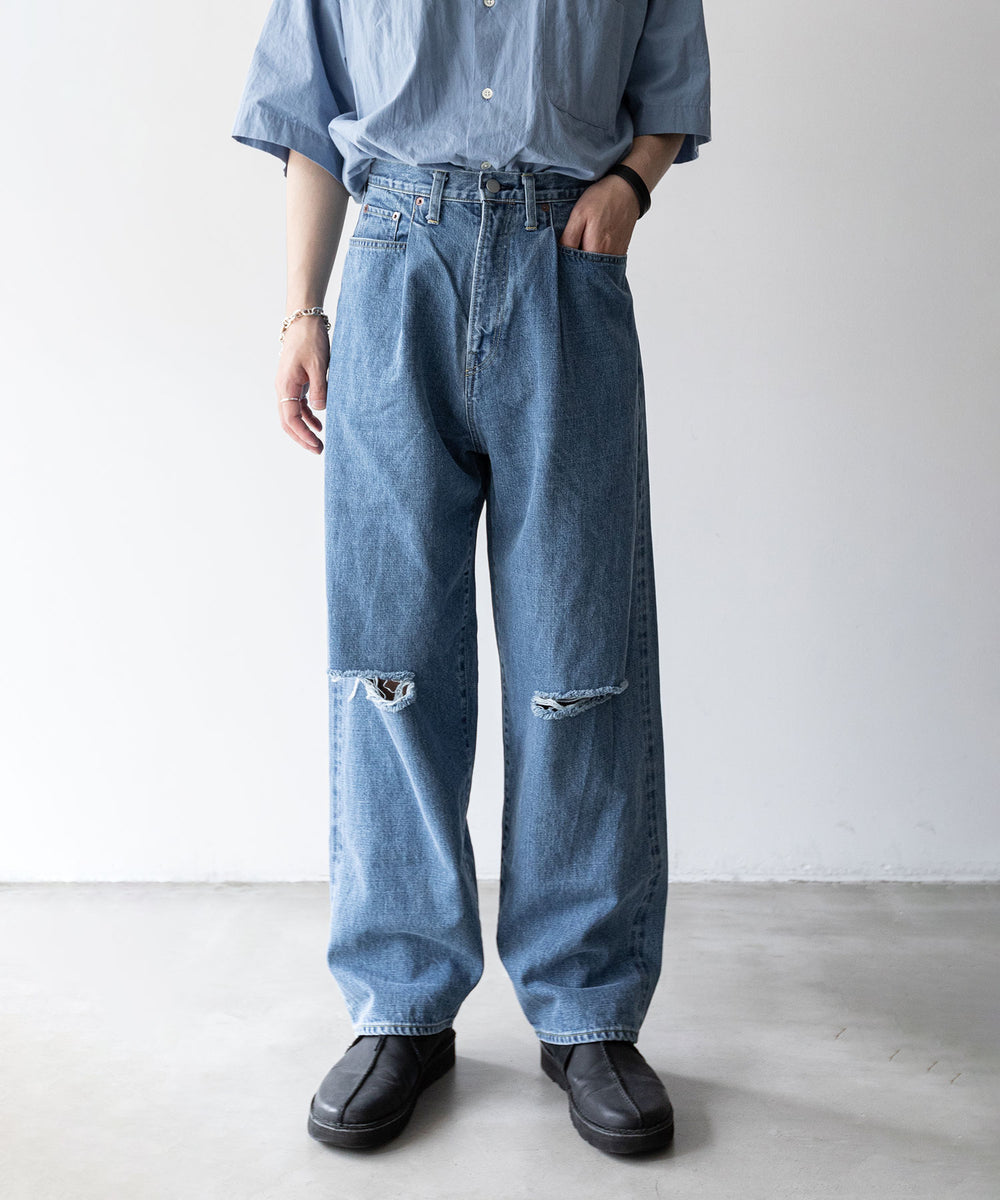 【stein / シュタイン】VINTAGE REPRODUCTION DAMAGE WIDE DENIM JEANS - INDIGO |  公式通販サイト session(セッション)