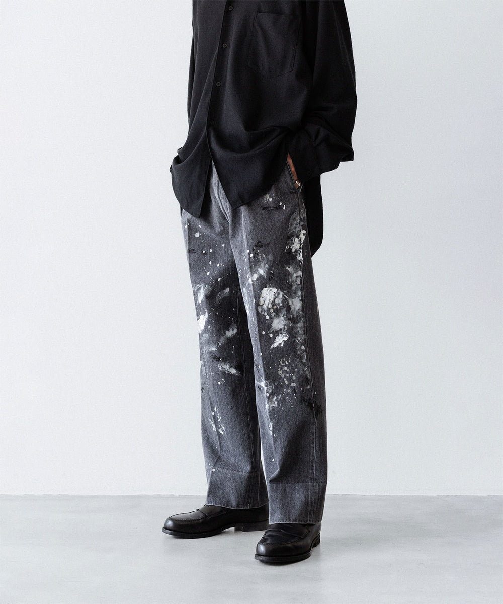 INTÉRIM/インテリム】MILK PAINT USED BLACK DENIM 2-TUCK STRAIGHT