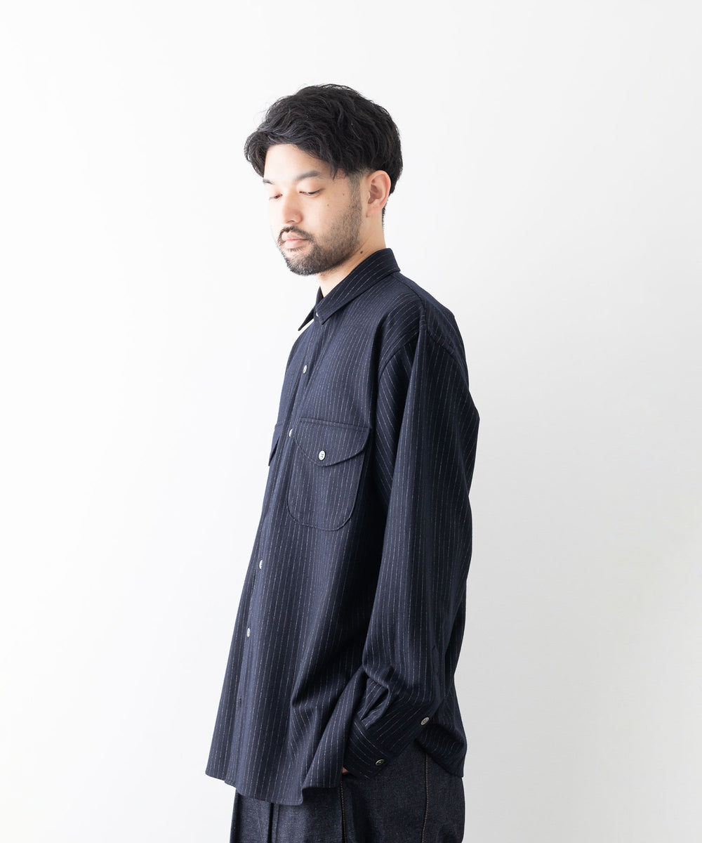 【KANEMASA PHIL.】HIGH GAUGE MILLED WOOL STRIPE SHIRTS