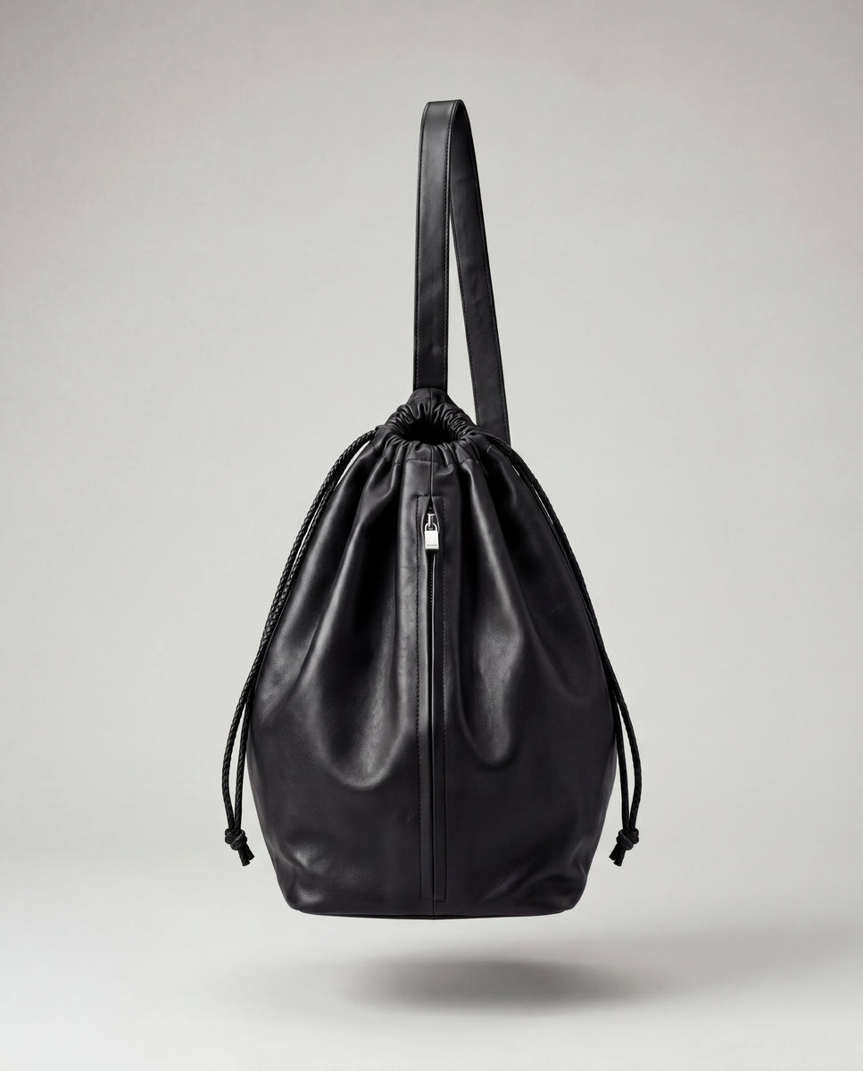 ATTACHMENT /アタッチメント】SYNTHETIC LEATHER BUCKET BAG - BLACK