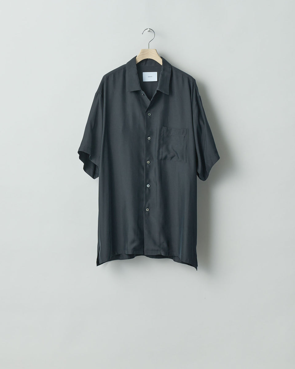 stein / シュタイン】OVERSIZED CUPRO OPEN COLLAR SS SHIRT - BLACK 