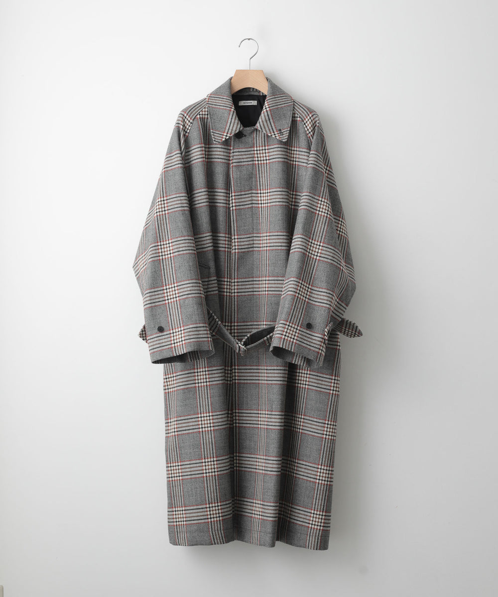 【INTÉRIM】HYPER BIG HOUNDSTOOTH CHECK PLAID SINGLE RAGLAN BELTED OVER COAT -  GRANITE GREY CHECK | 公式通販サイト session(セッション)