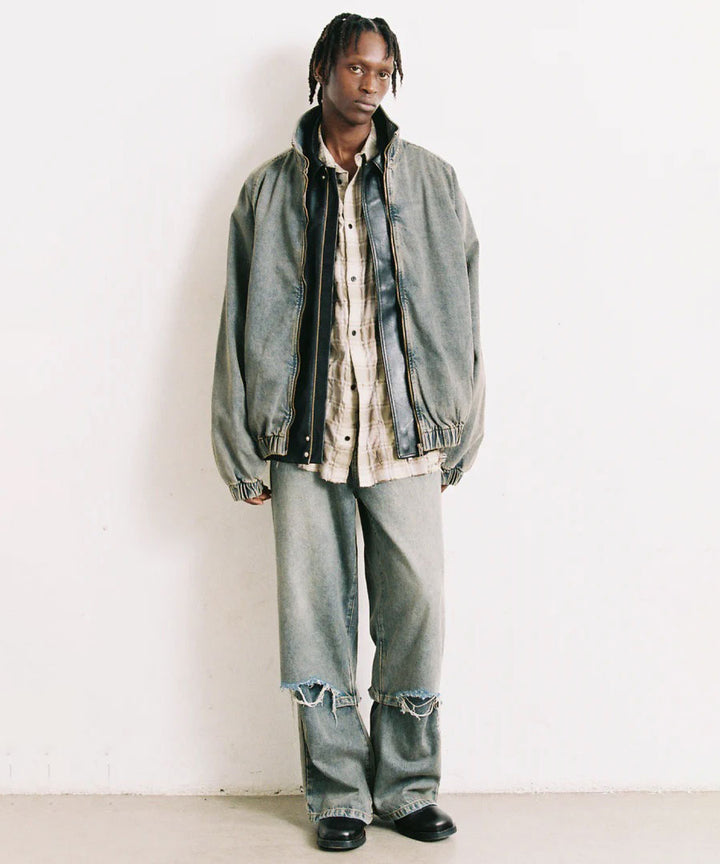 【CODA】YELLOW BROWN CHECKED WASHED THRASHED STRUCTURED SHIRT - YELLOW BROWN CHECK