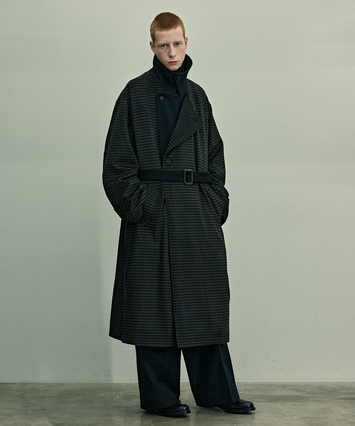 【stein】DOUBLE LAPELED DOUBLE BREASTED COAT - GINGHAM × BLACK