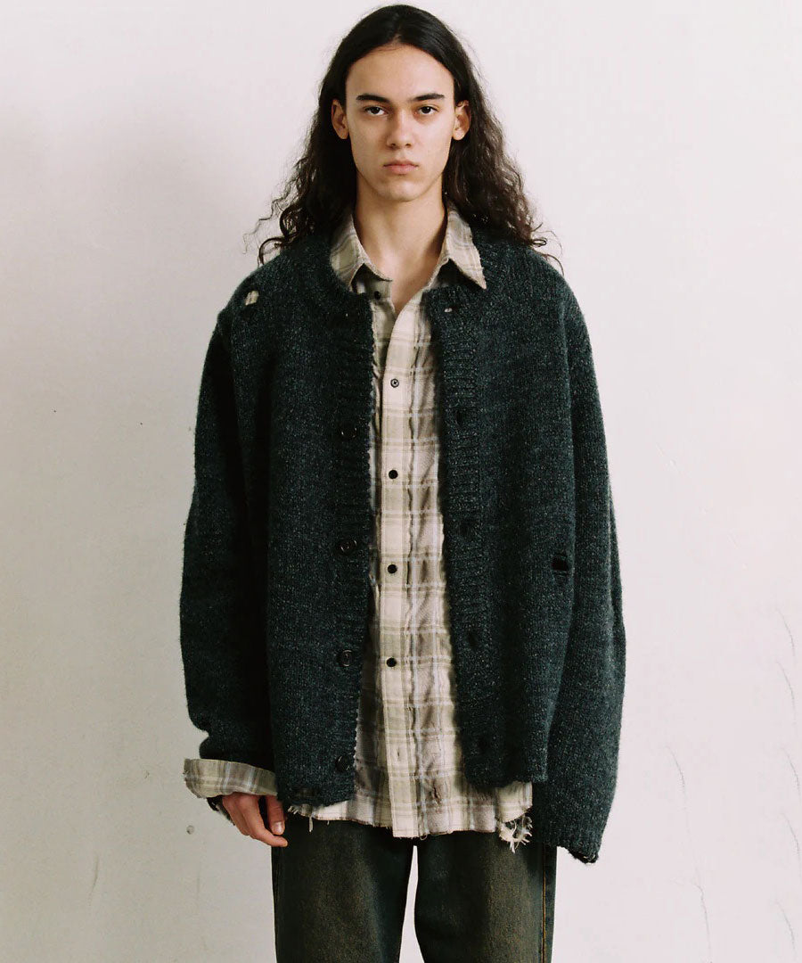 【CODA】YELLOW BROWN CHECKED WASHED THRASHED STRUCTURED SHIRT - YELLOW BROWN CHECK