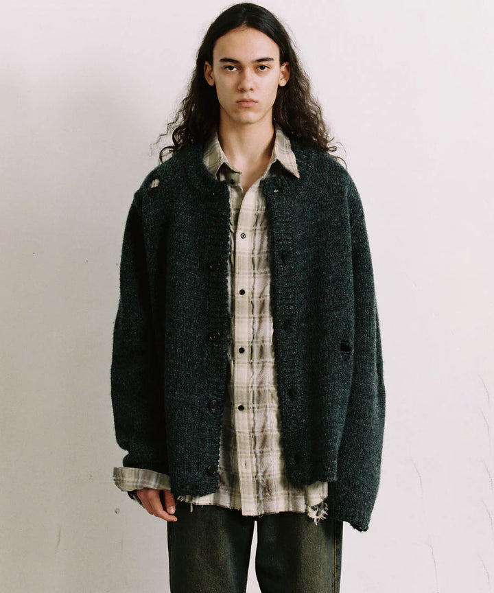 【CODA】YELLOW BROWN CHECKED WASHED THRASHED STRUCTURED SHIRT - YELLOW BROWN CHECK