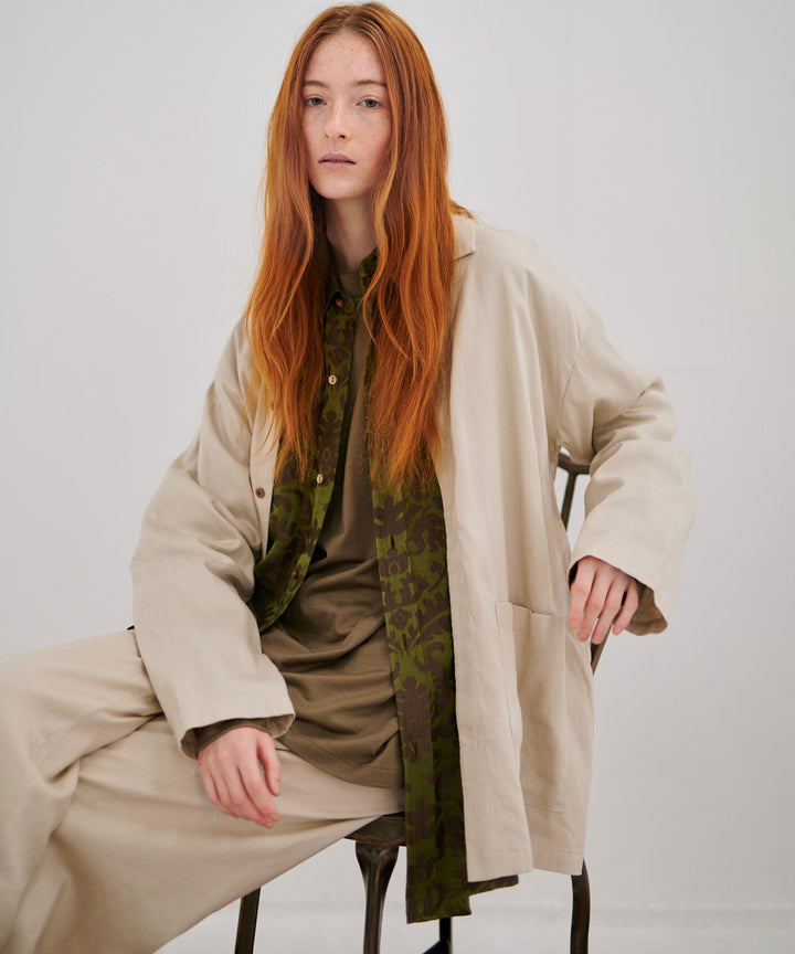 INTÉRIM(インテリム)のHYPER BIG LINEN SILK JACQUARD POCKETLESS DRESS WESTERN SHIRT - CHIVE JQ公式通販サイトsession福岡セレクトショップ