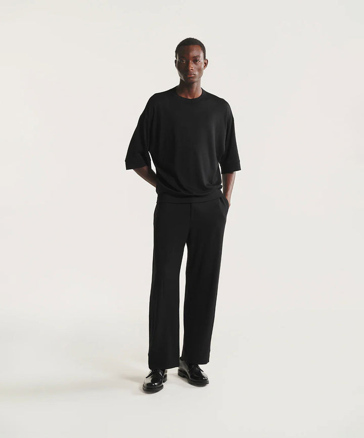 【 WWW 】WIDE TAPERED PANTS - BLACK