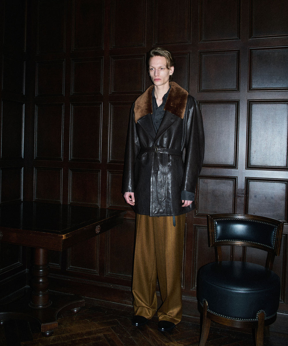 ANTHEM Aアンセムエー のWOOL SILK STRIPE BELTLESS TROUSERS - CAMELの公式通販サイトsession福岡セレクトショップ