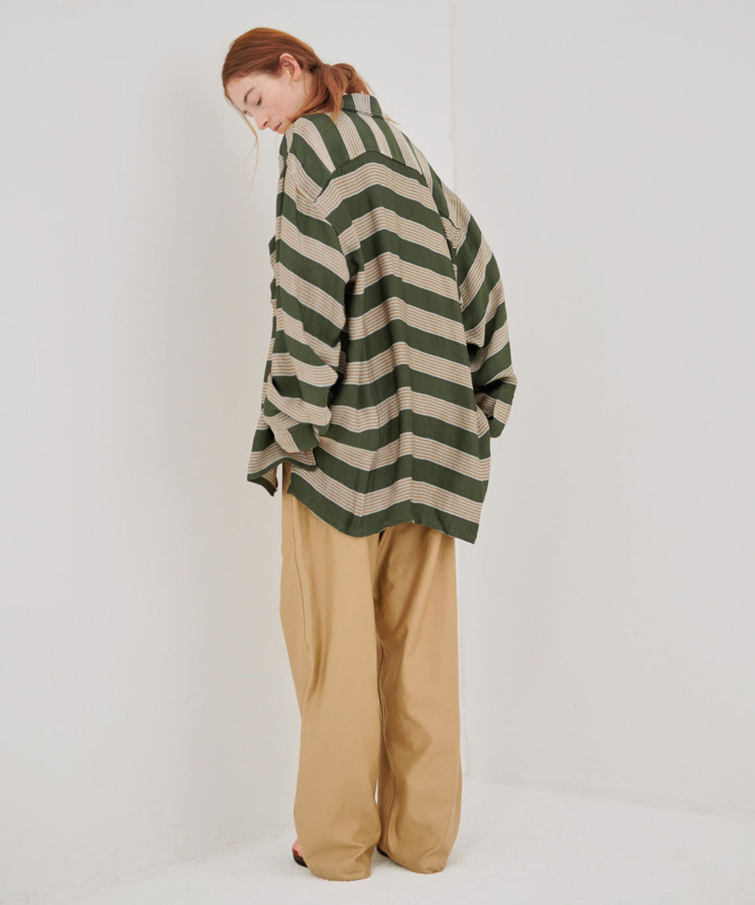 INTÉRIM(インテリム)のHYPER BIG VISCOSE STRIPE 60s OPEN COLLAR SHIRT - GREEN STRIPE公式通販サイトsession福岡セレクトショップ