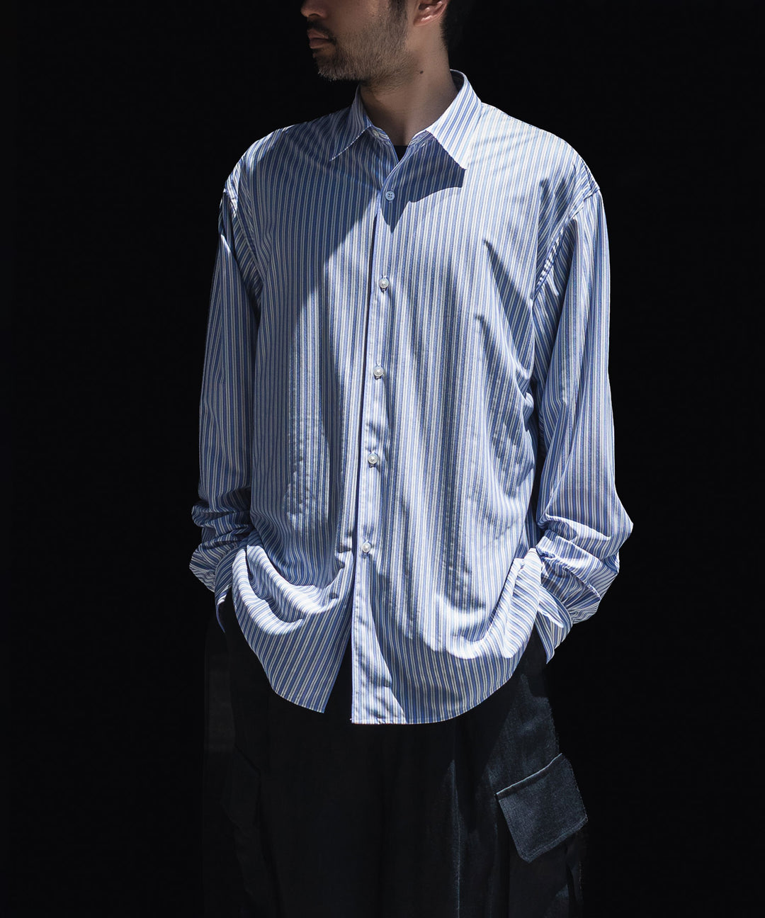 KANEMASA PHIL. カネマサフィルの46G STRIPE MODEST SHIRTのSAX BLACK公式通販session福岡セレクトショップ