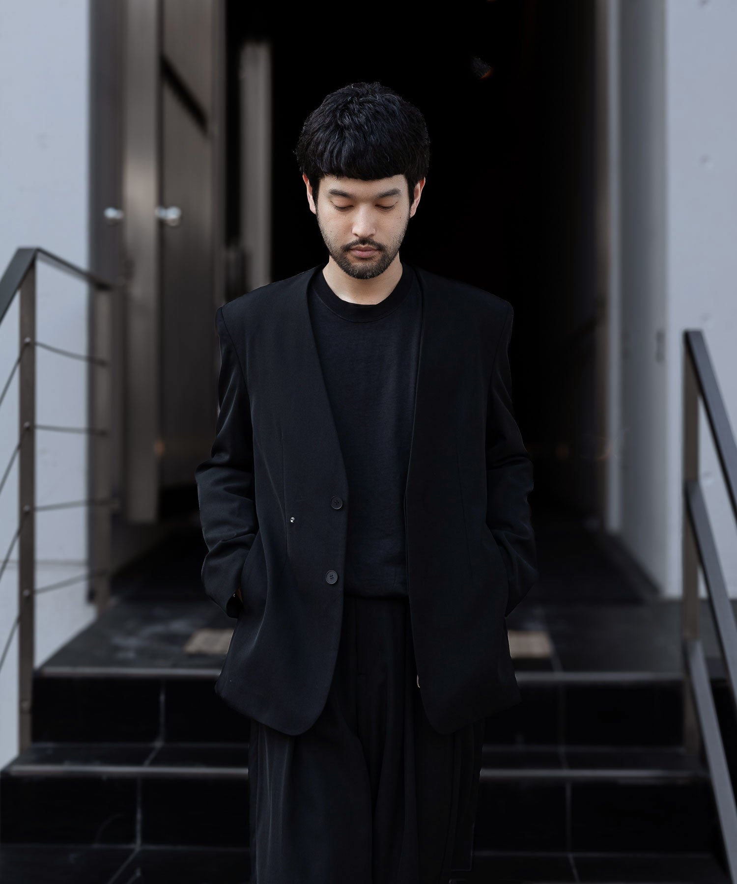 VEIN ヴェインのWO/VIS GABARDINE COLLARLESS JACKET - BLACKの公式通販サイトsession福岡セレクトショップ