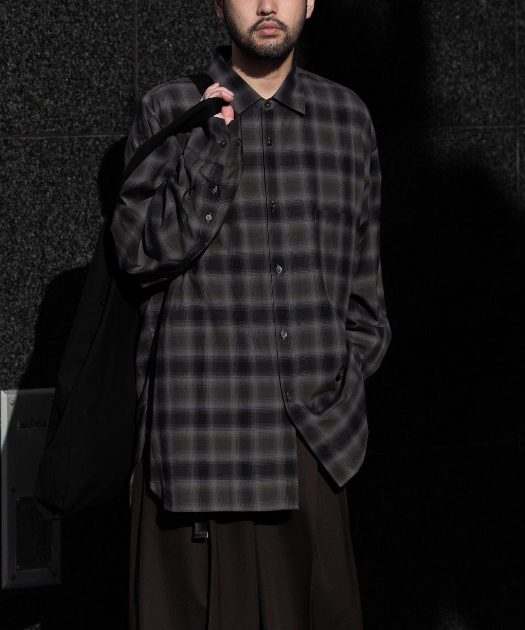 【stein】OVERSIZED DOWN PAT SHIRT - KHAKI OMBRE