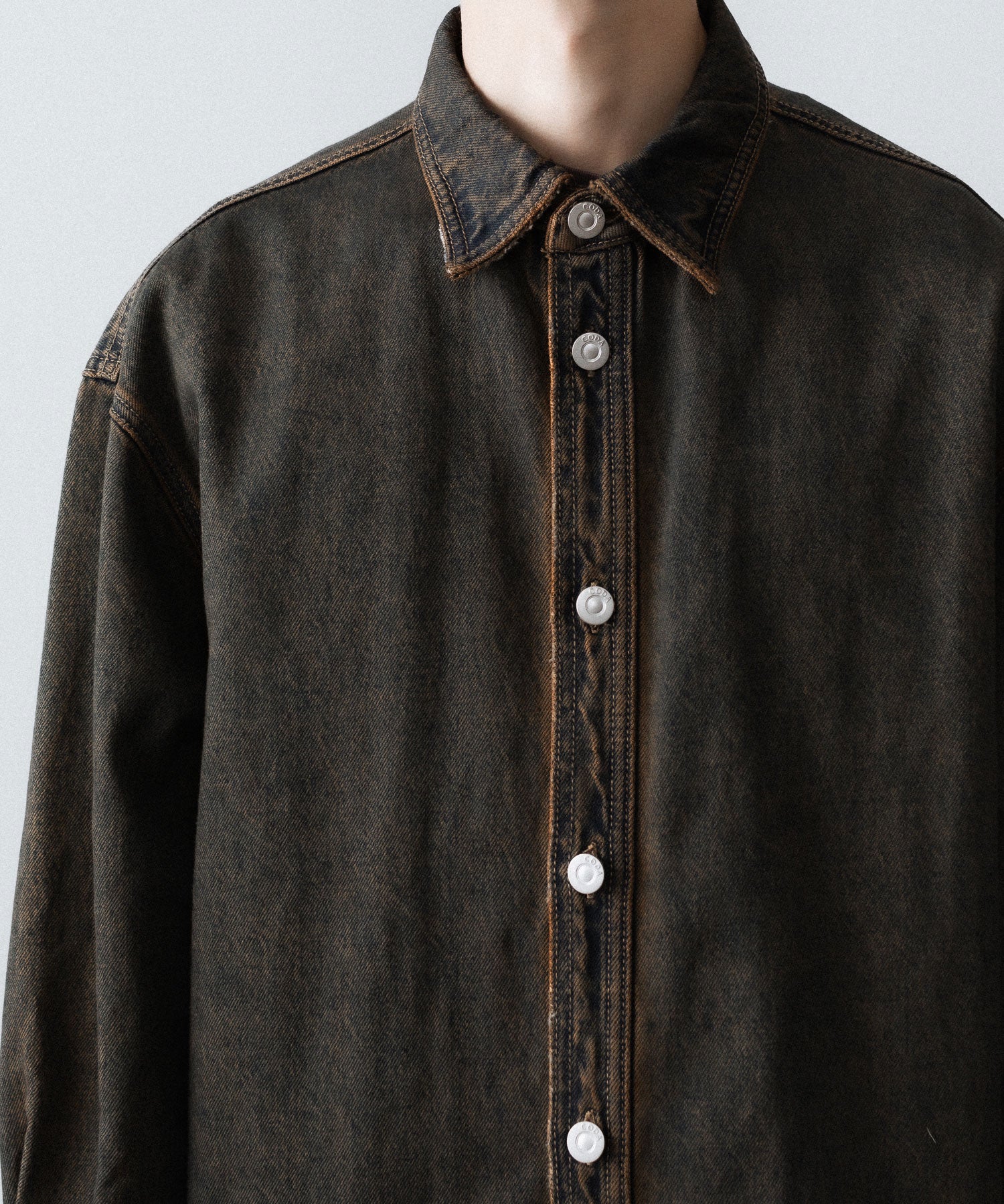 【CODA】BLACK BROWN WASH DENIM SHIRT JACKET - BLACK BROWN