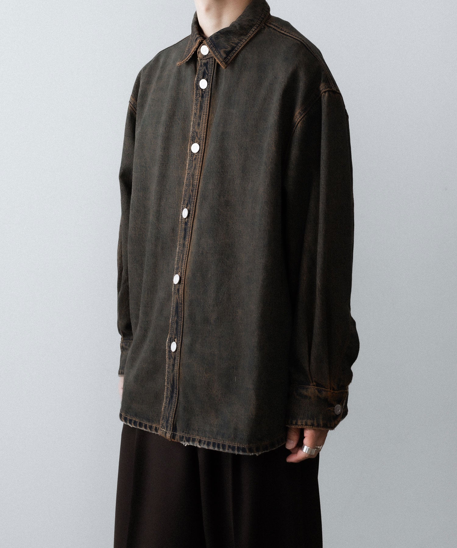 【CODA】BLACK BROWN WASH DENIM SHIRT JACKET - BLACK BROWN