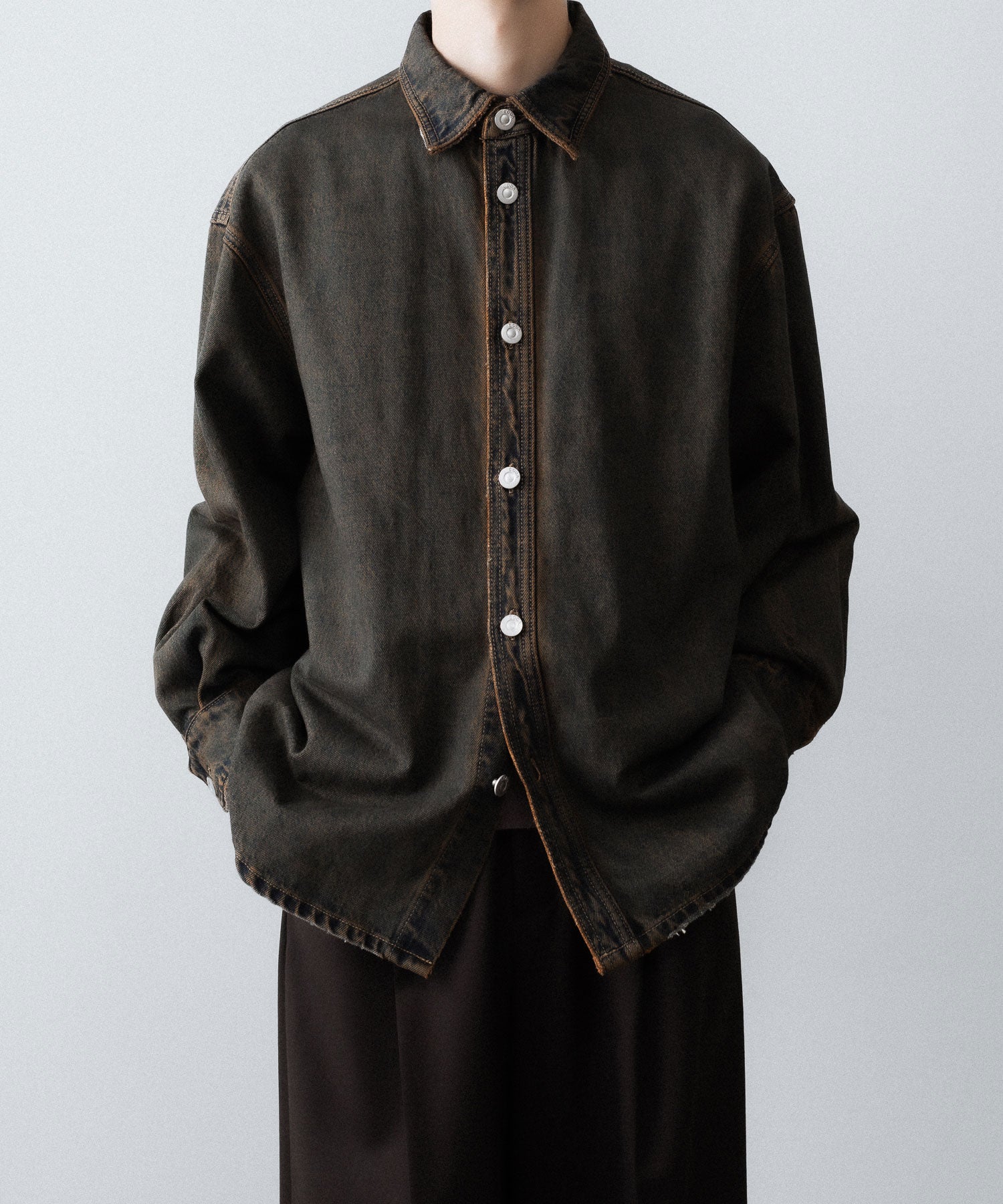 【CODA】BLACK BROWN WASH DENIM SHIRT JACKET - BLACK BROWN