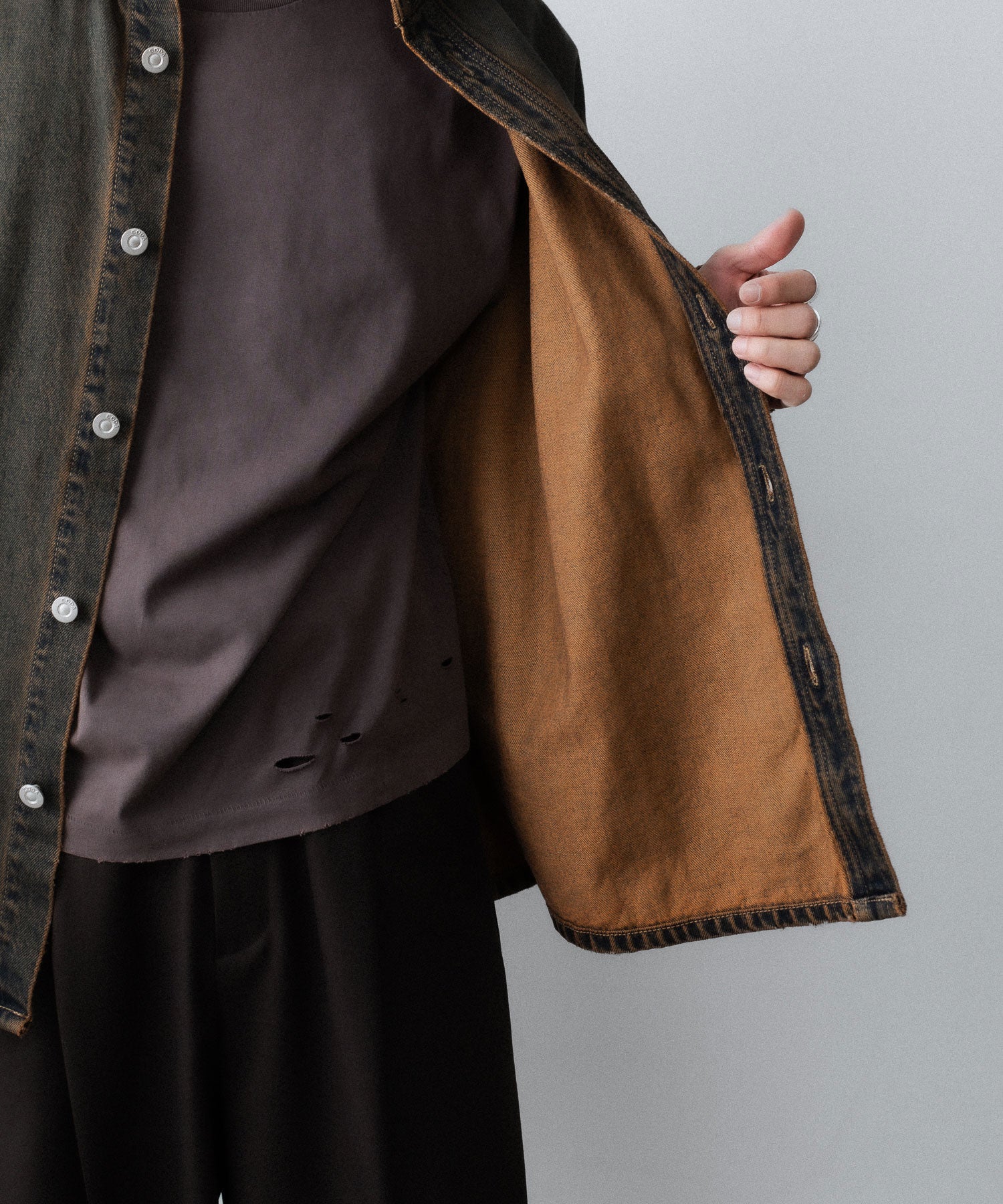 【CODA】BLACK BROWN WASH DENIM SHIRT JACKET - BLACK BROWN