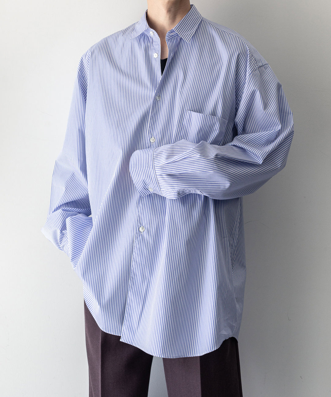 INTÉRIM インテリム 23AW LIMITED HYPER BIG STRIPE COTTON POPLIN REGULAR COLLAR SHIRTS - PURPLE sessionセッション福岡セレクトショップ 公式通販サイト