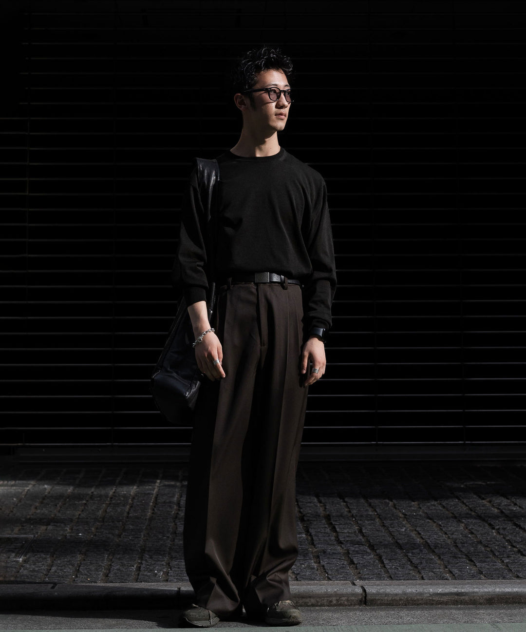 【ssstein】LONG WIDE TROUSERS - MILITARY KHAKI(2/90 WOOL)