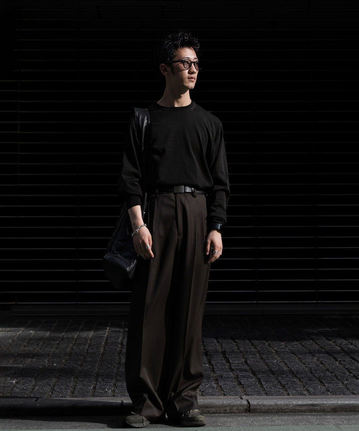 【ssstein】LONG WIDE TROUSERS - MILITARY KHAKI(2/90 WOOL)