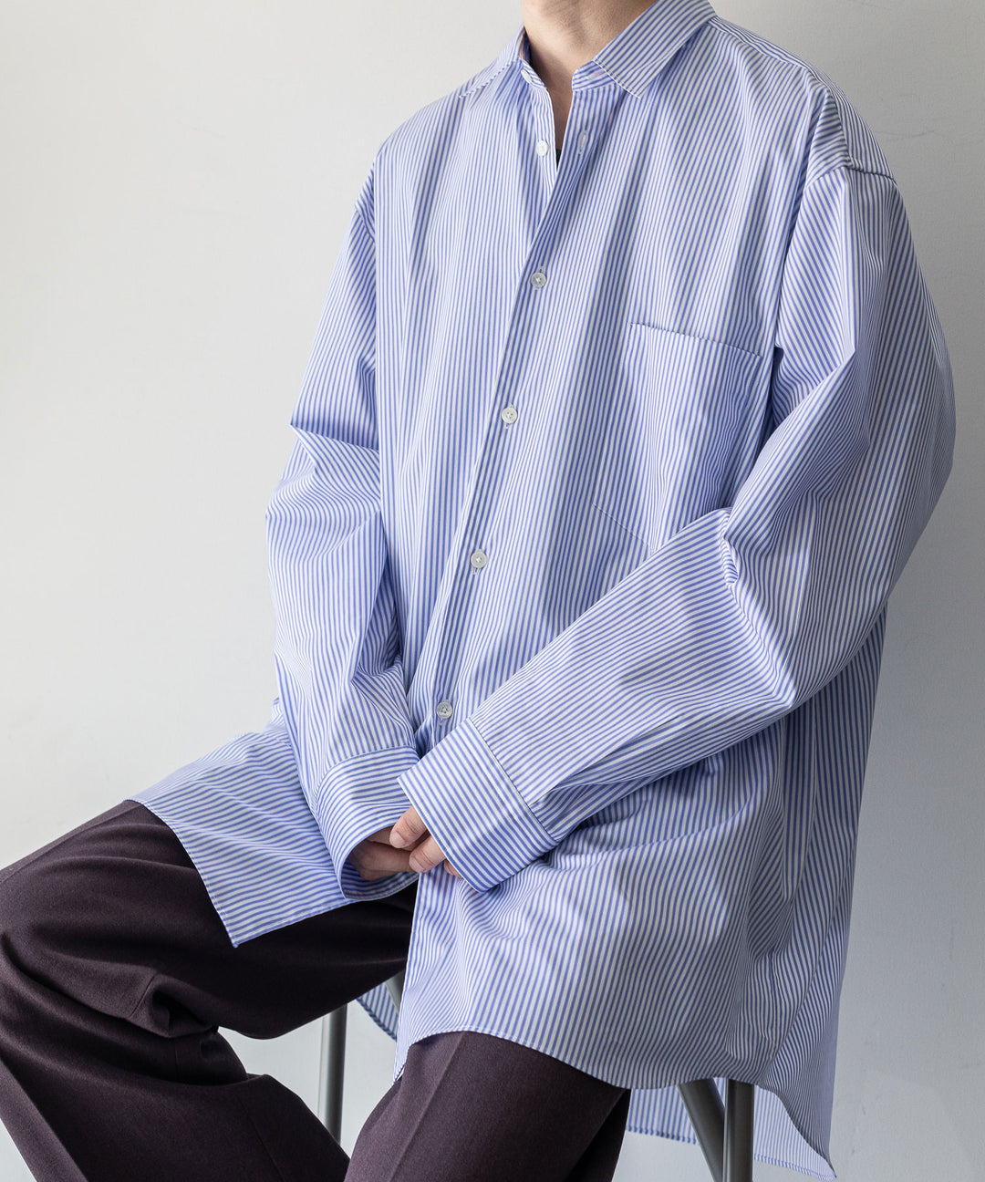INTÉRIM インテリム 23AW LIMITED HYPER BIG STRIPE COTTON POPLIN REGULAR COLLAR SHIRTS - PURPLE sessionセッション福岡セレクトショップ 公式通販サイト