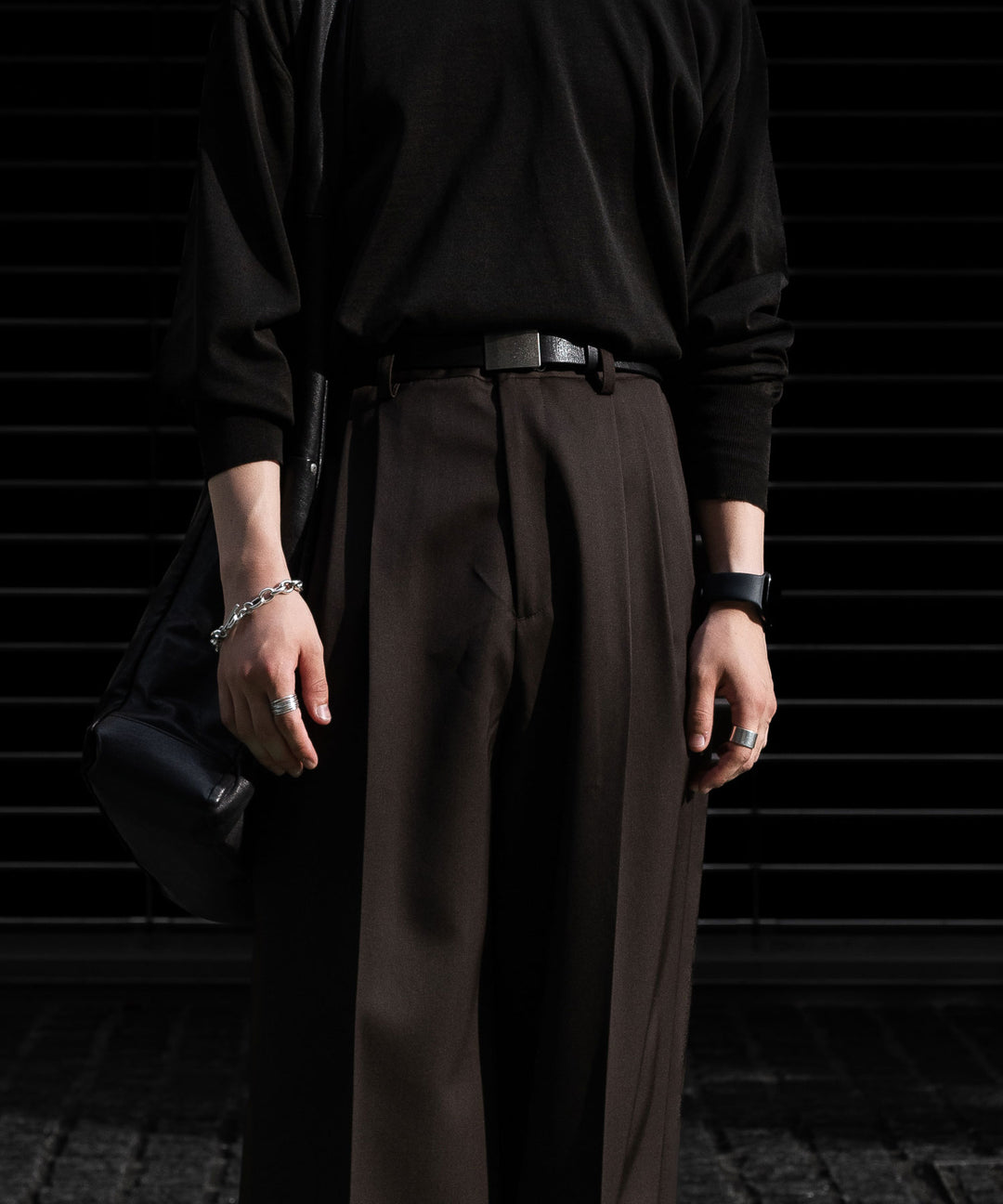 【ssstein】LONG WIDE TROUSERS - MILITARY KHAKI(2/90 WOOL)