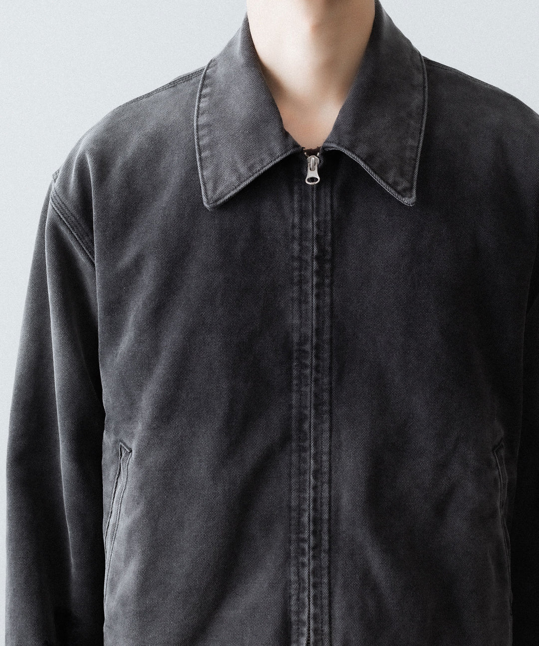 【CODA】FADED BLACK DAMAGED CANVAS CREW JACKET - BLACK