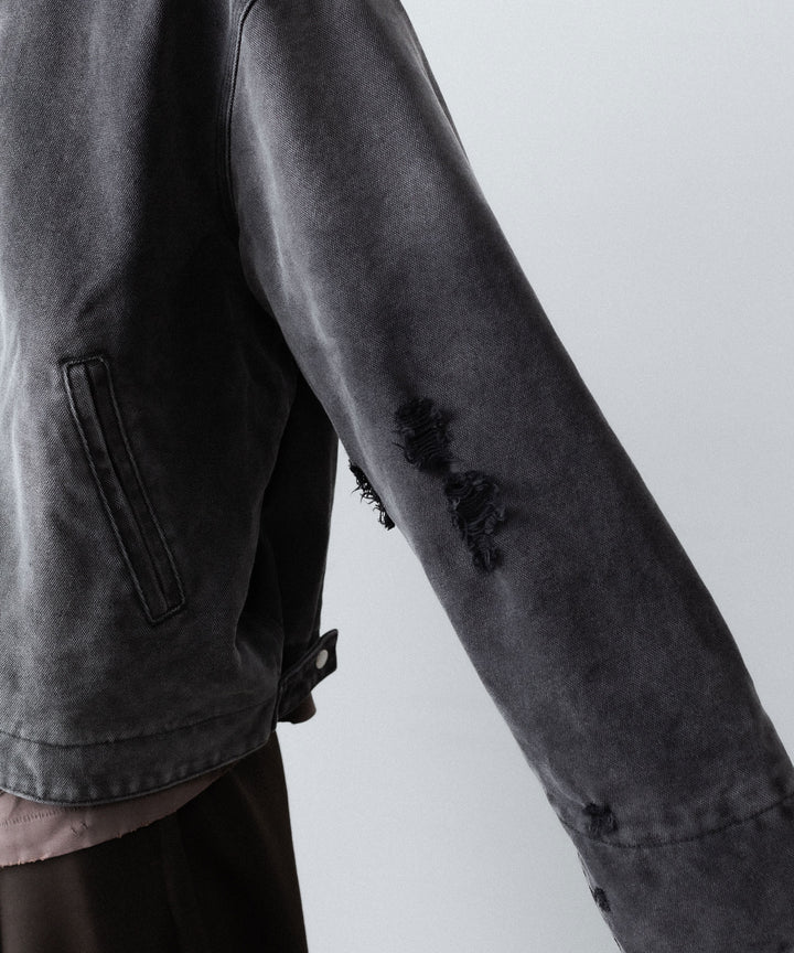 【CODA】FADED BLACK DAMAGED CANVAS CREW JACKET - BLACK