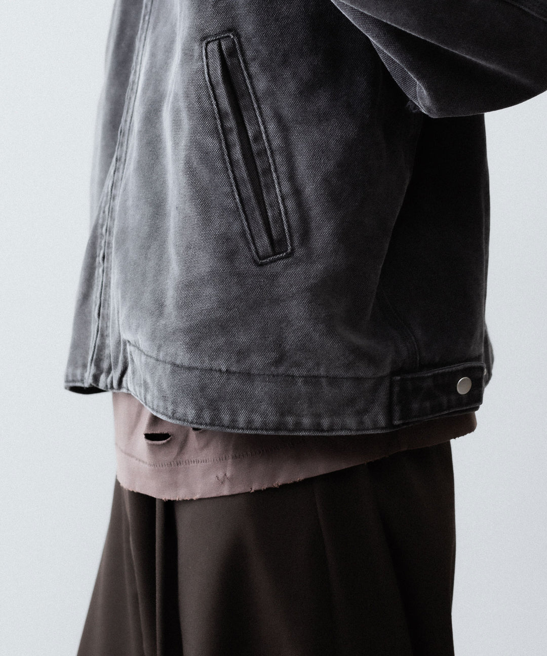 【CODA】FADED BLACK DAMAGED CANVAS CREW JACKET - BLACK