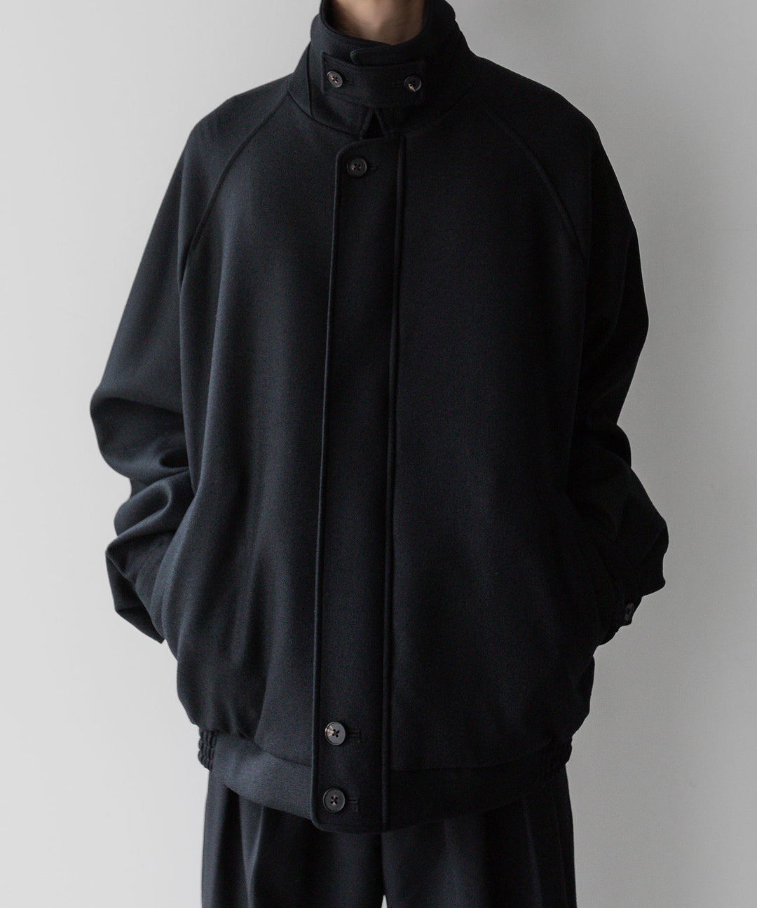 stein(シュタイン)の23AWコレクションOVERSIZED MELTON HARRINGTON ZIP JACKETのBLACK 公式通販サイトsession福岡セレクトショップ