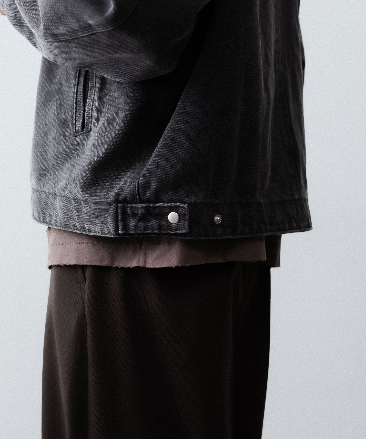 【CODA】FADED BLACK DAMAGED CANVAS CREW JACKET - BLACK