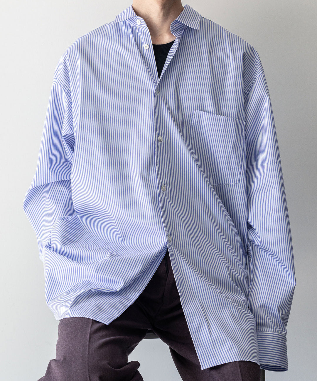 INTÉRIM インテリム 23AW LIMITED HYPER BIG STRIPE COTTON POPLIN REGULAR COLLAR SHIRTS - PURPLE sessionセッション福岡セレクトショップ 公式通販サイト