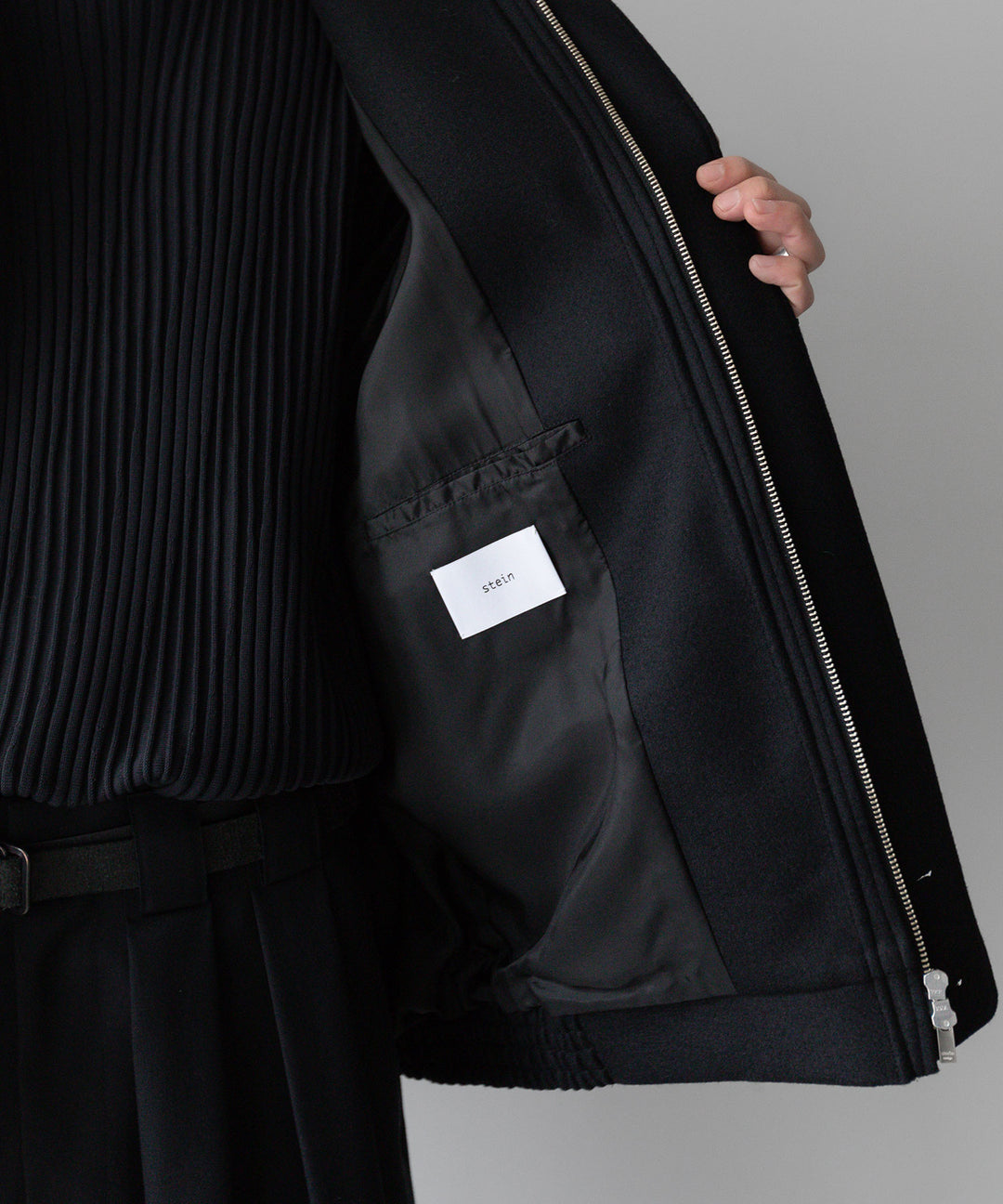 stein(シュタイン)の23AWコレクションOVERSIZED MELTON HARRINGTON ZIP JACKETのBLACK 公式通販サイトsession福岡セレクトショップ