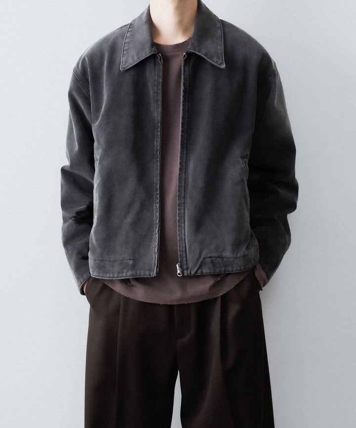【CODA】FADED BLACK DAMAGED CANVAS CREW JACKET - BLACK
