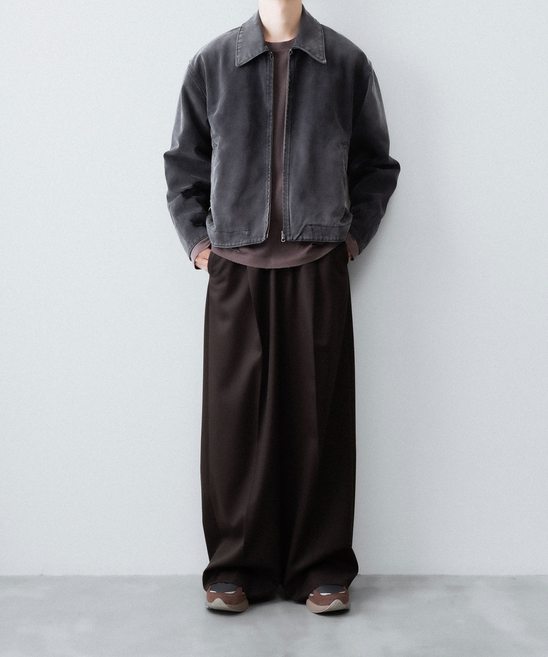 【CODA】FADED BLACK DAMAGED CANVAS CREW JACKET - BLACK