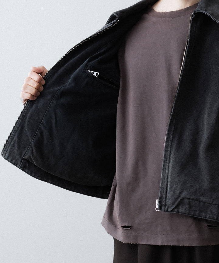 【CODA】FADED BLACK DAMAGED CANVAS CREW JACKET - BLACK