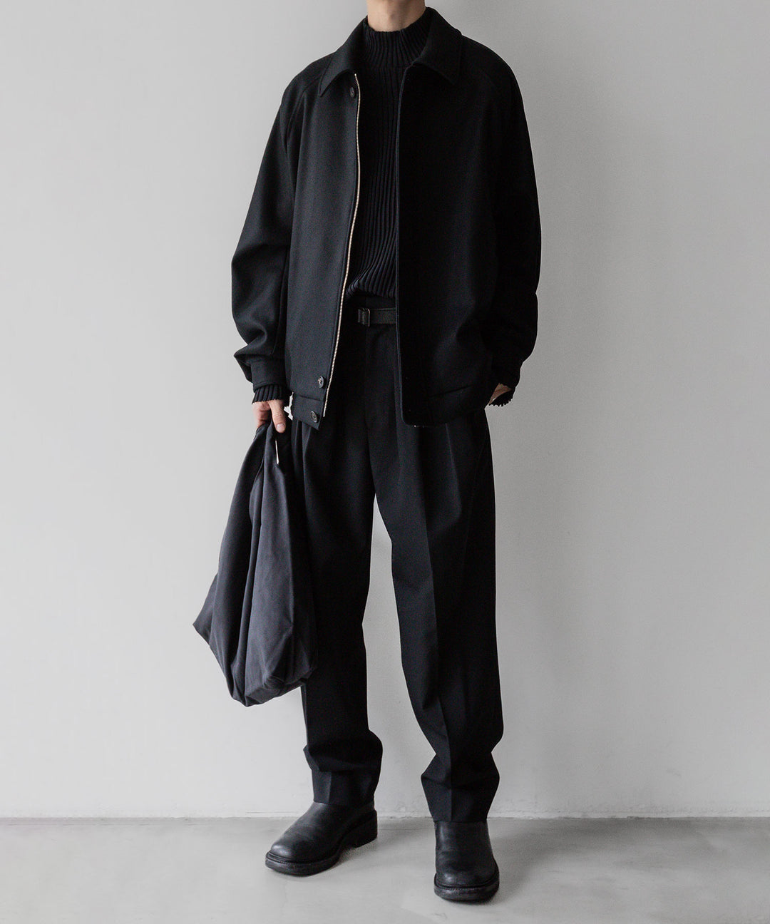stein(シュタイン)の23AWコレクションOVERSIZED MELTON HARRINGTON ZIP JACKETのBLACK 公式通販サイトsession福岡セレクトショップ