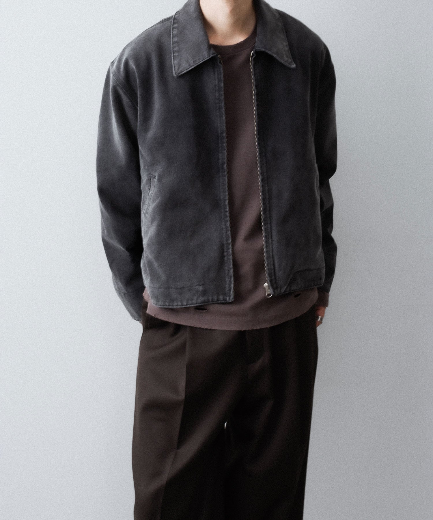 【CODA】FADED BLACK DAMAGED CANVAS CREW JACKET - BLACK