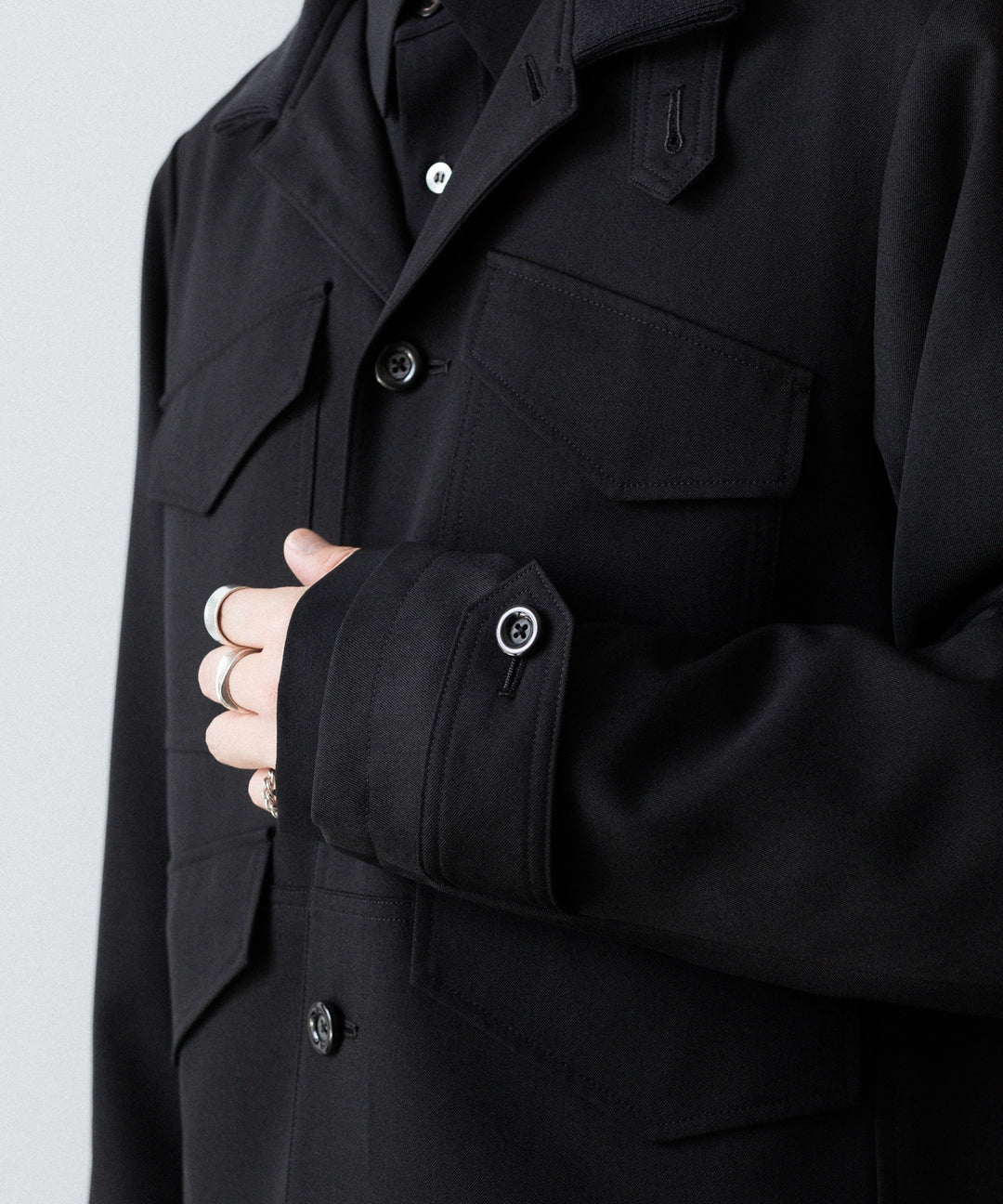 【UJOH】RIB COLLAR 4 POCKETS BLOUSON - BLACK