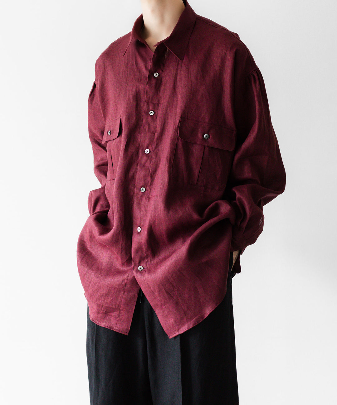 INTÉRIM インテリムのHIGH COUNT LINEN CLOTH HYPER BIG GATHER SHIRTのBURGUNDY 公式通販サイトsession福岡セレクトショップ