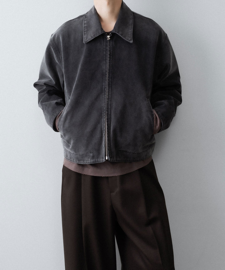 【CODA】FADED BLACK DAMAGED CANVAS CREW JACKET - BLACK