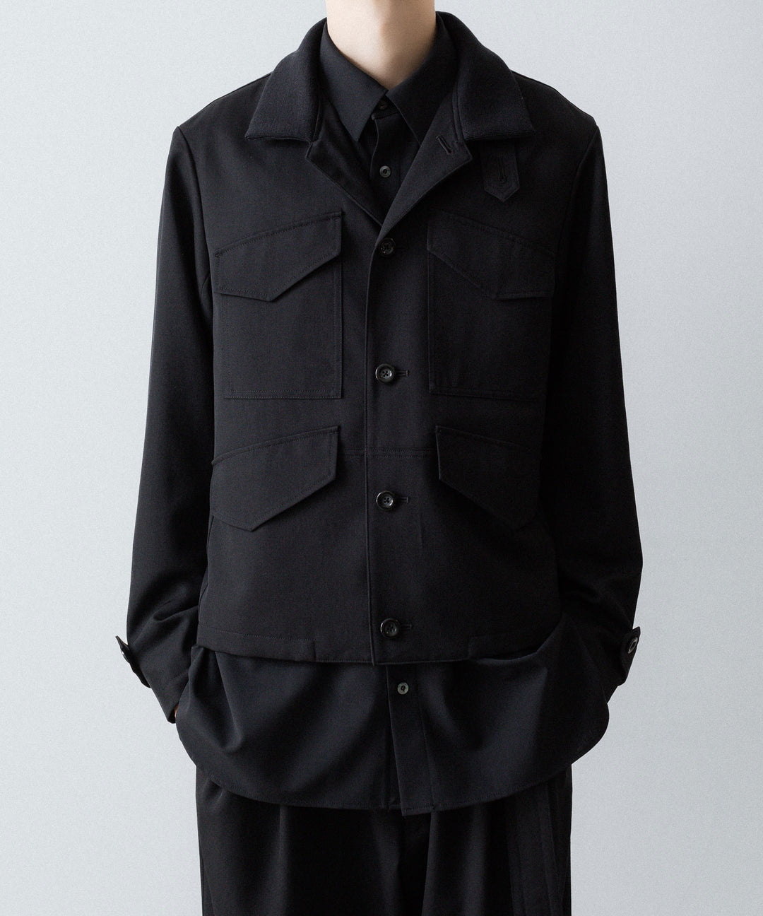 【UJOH】RIB COLLAR 4 POCKETS BLOUSON - BLACK