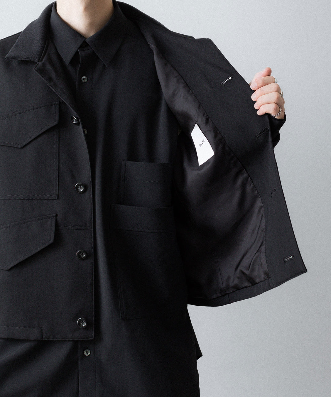 【UJOH】RIB COLLAR 4 POCKETS BLOUSON - BLACK