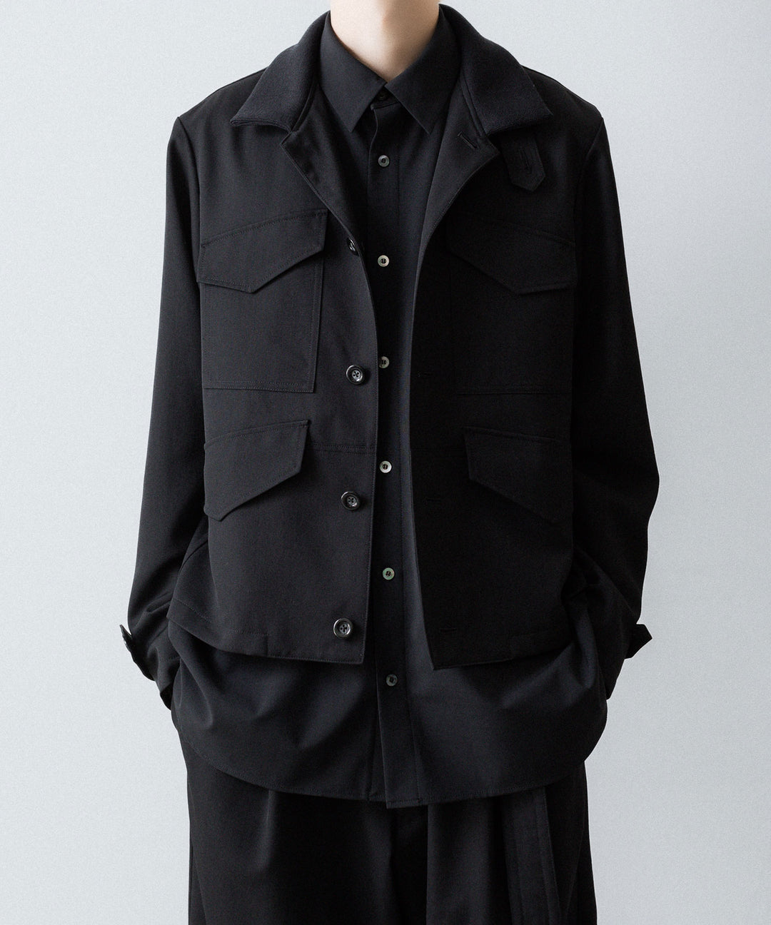 【UJOH】RIB COLLAR 4 POCKETS BLOUSON - BLACK