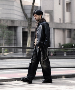 CODA / コーダ】BLACK SYNTHETIC LEATHER CUT OUT TIERED JACKET
